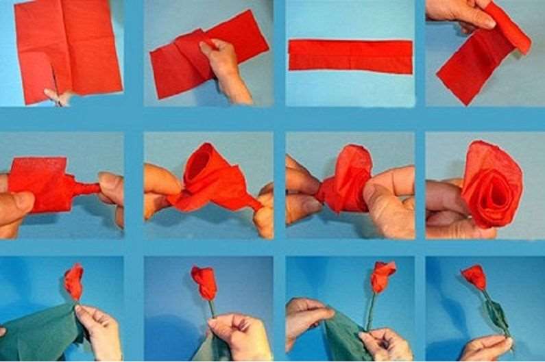 Цветы ручной работы из салфеток - красная китайская роза