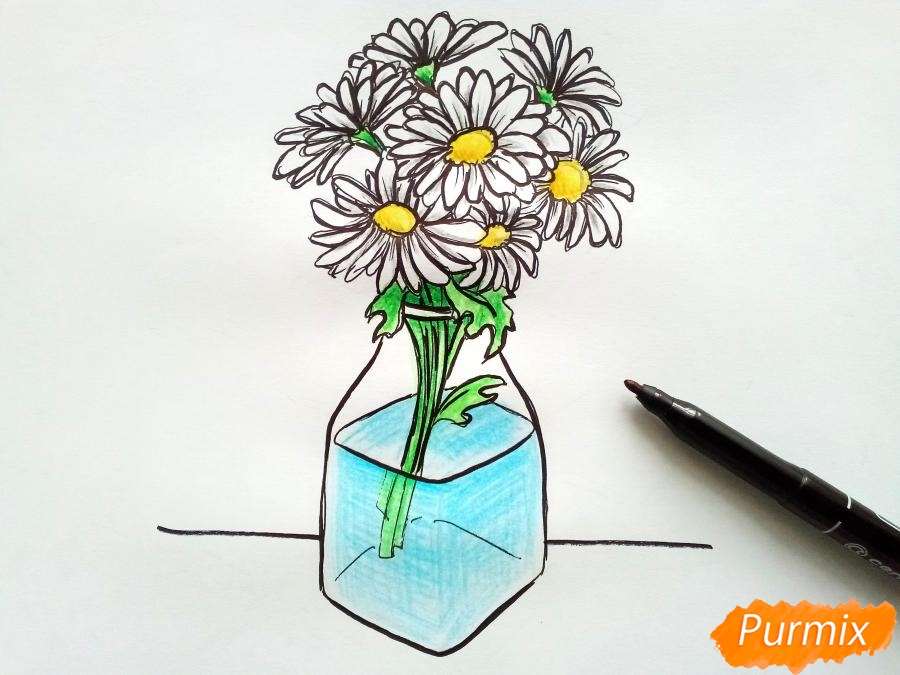 Рисуем вазу с маргаритками карандашом - Шаг 8