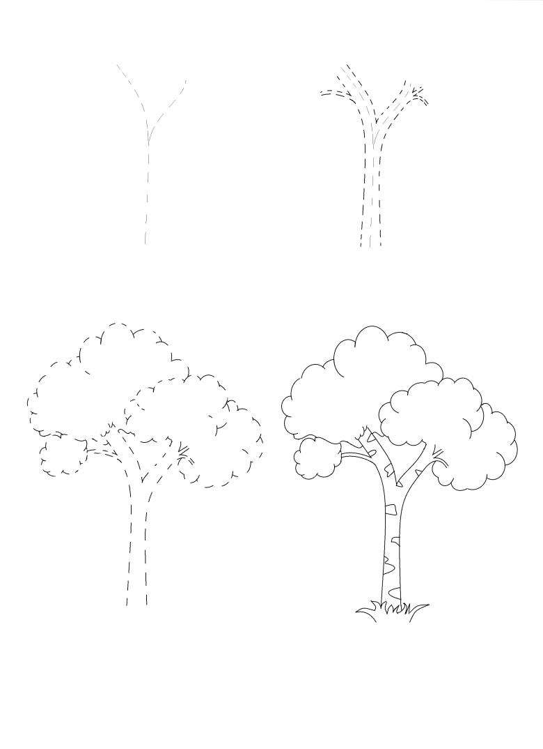 Дерево нарисовано карандашом.