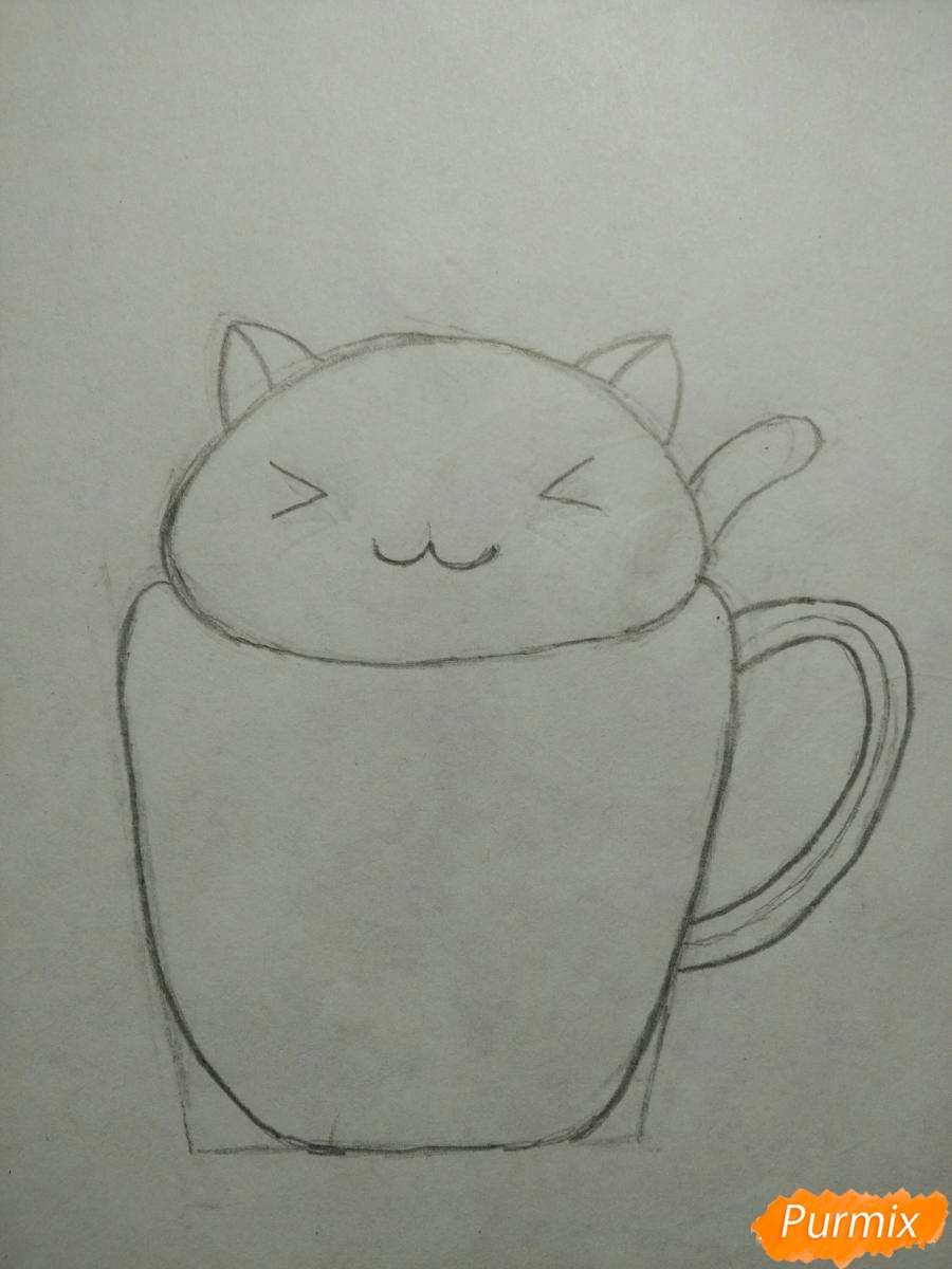 Нарисуйте милого котенка в чашке - Шаг 4