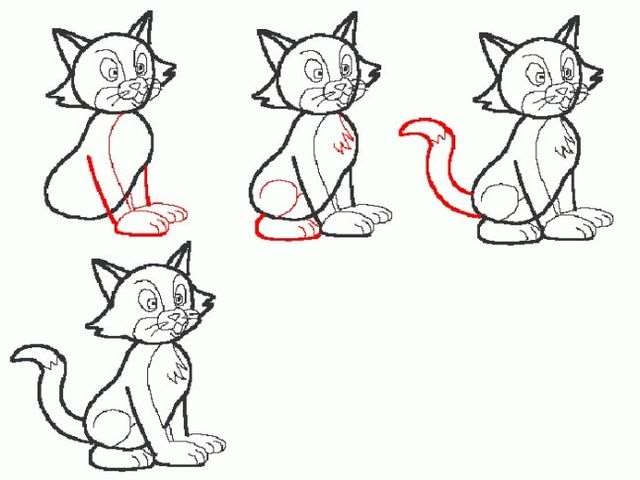 Этапы рисования кошки