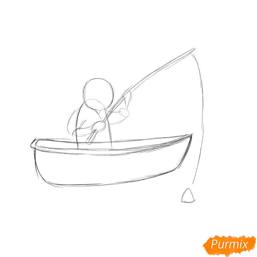 Рисуем рыбака с лодкой - шаг 2
