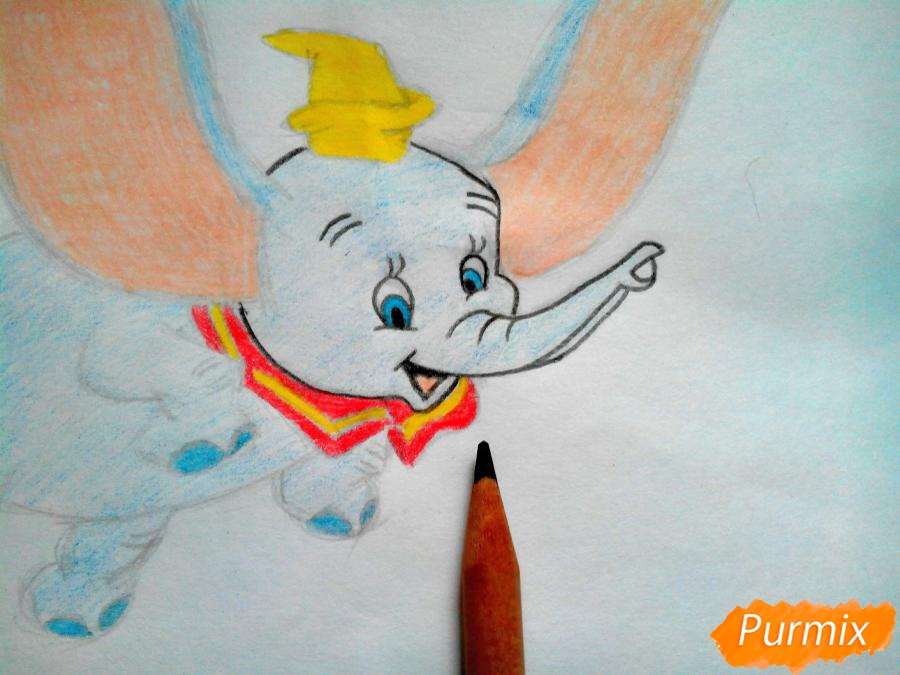 Рисунок слоненка Дамбо карандашом - шаг 12