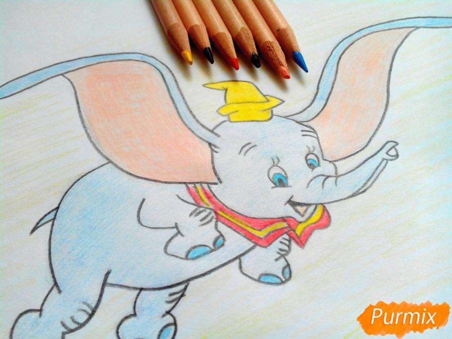 Рисунок слоненка Дамбо карандашом - шаг 15