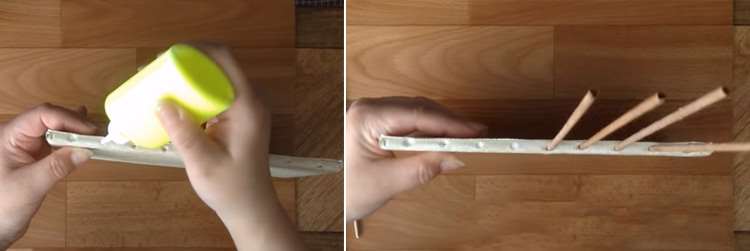 Капните клей в отверстие
